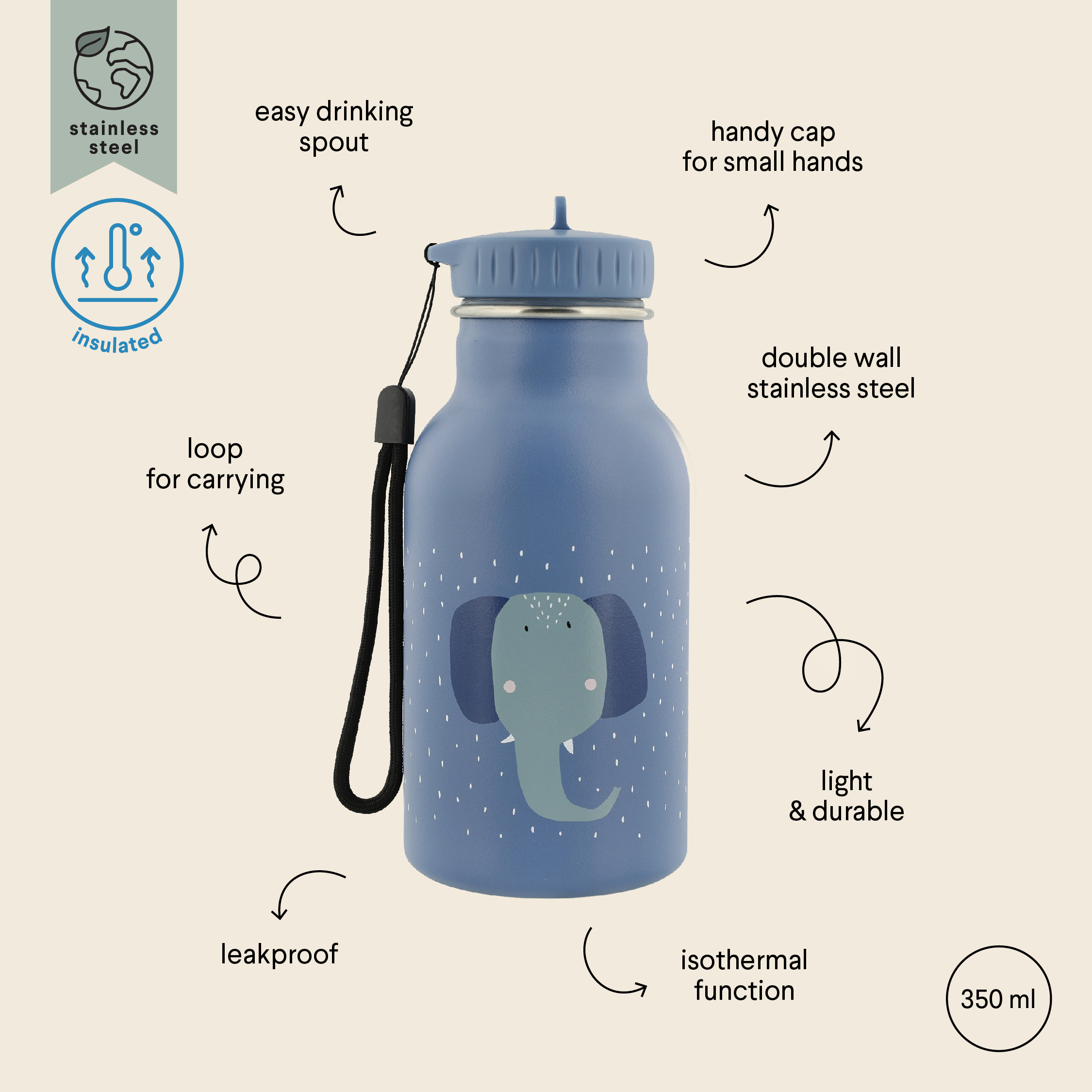 Insulated drinking bottle 350ml - Mrs. Elephant